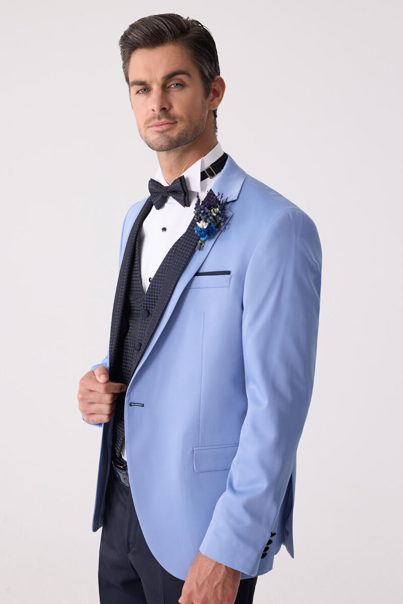 Erkek Mavi Slim Fit Yelekli Damatlık - 6