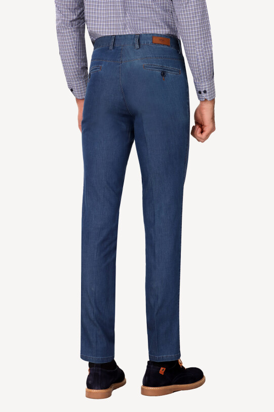 Erkek Mavi Üstten Cepli Spor Kot Pantolon