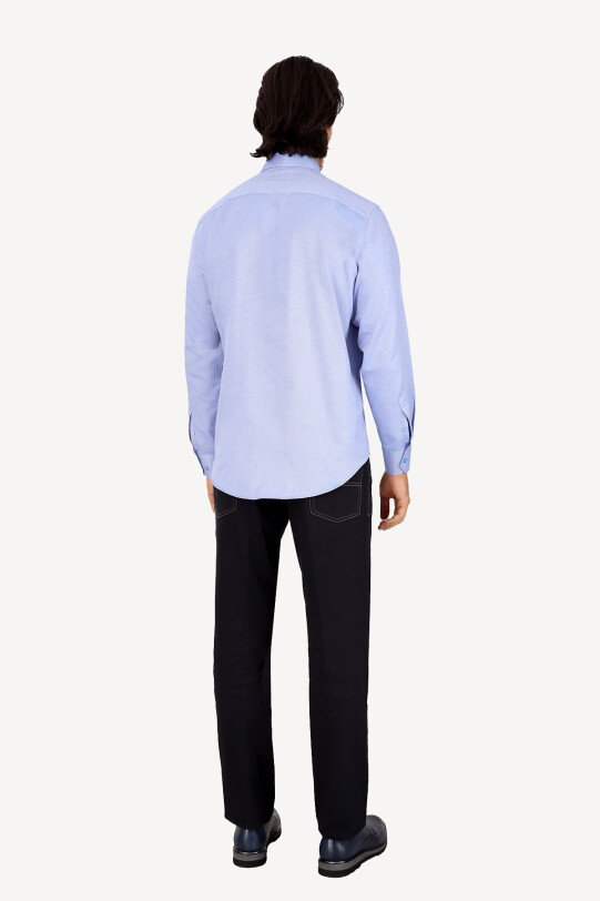 Erkek Mavi Uzun Kol Klasik Desenli Cotton Gömlek