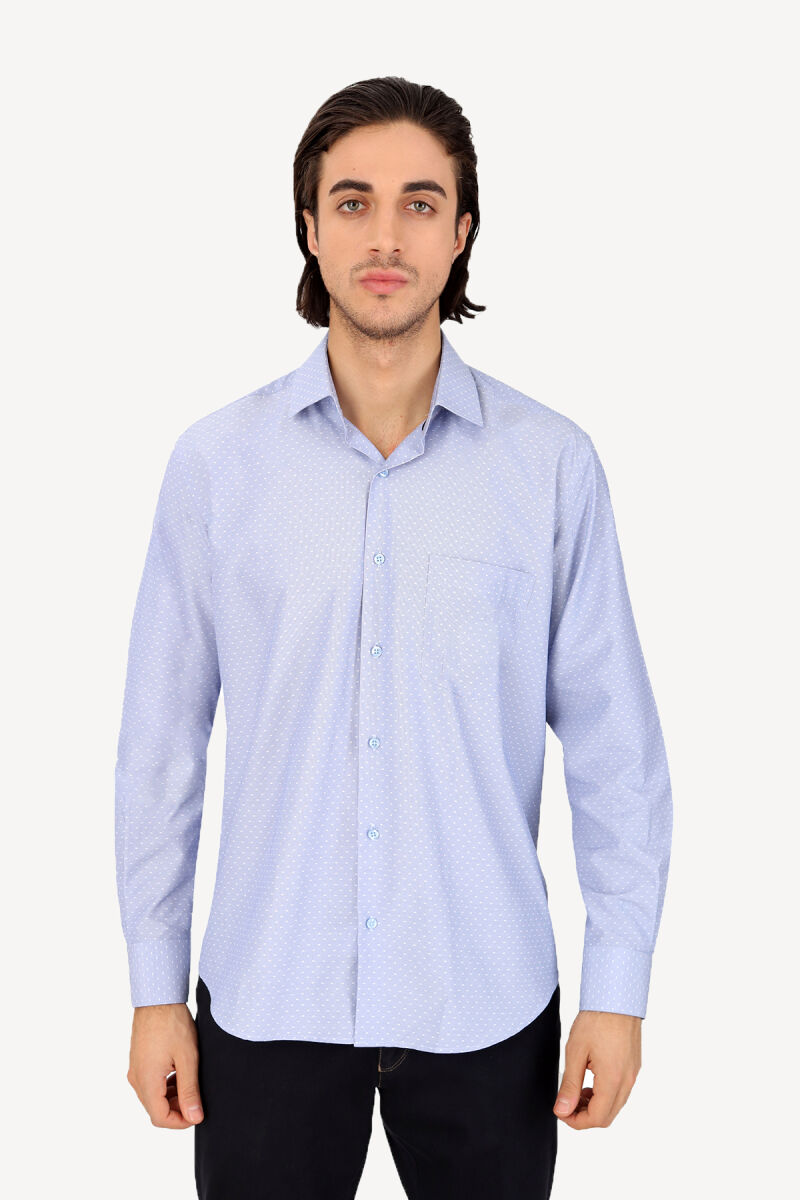 Erkek Mavi Uzun Kol Klasik Desenli Gömlek - 1