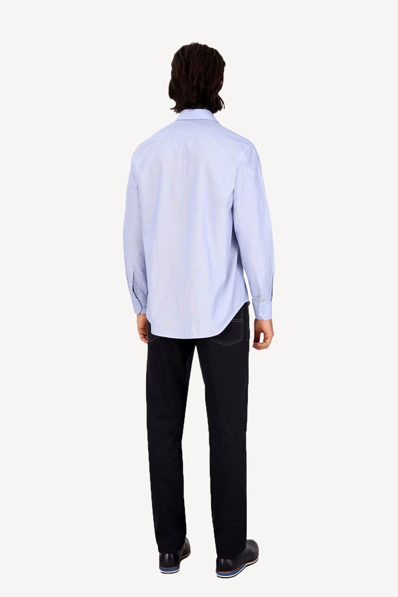 Erkek Mavi Uzun Kol Klasik Desenli Gömlek - 3