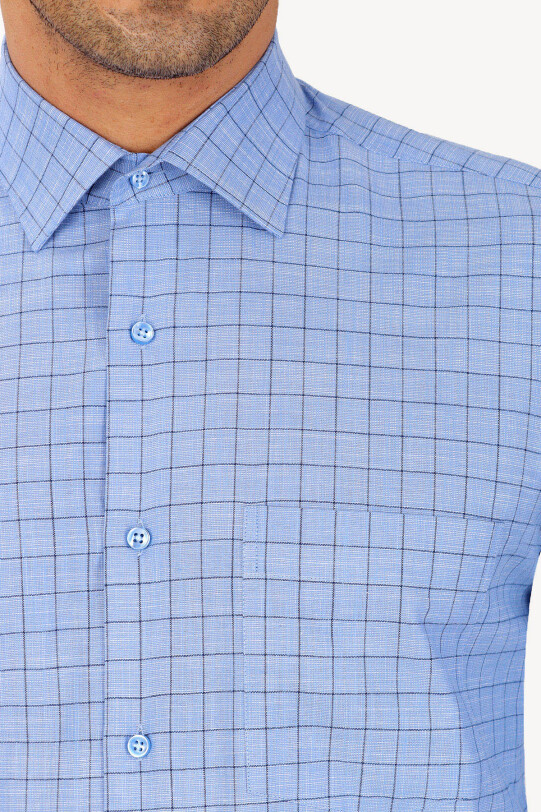 Erkek Mavi Uzun Kol Klasik Kareli Gömlek