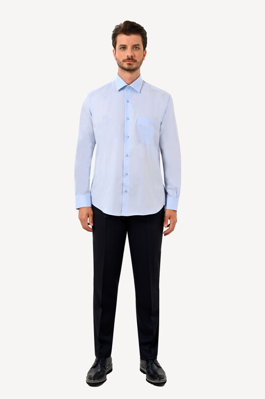 Erkek Mavi Uzun Kol Regular Fit Cepli Gömlek