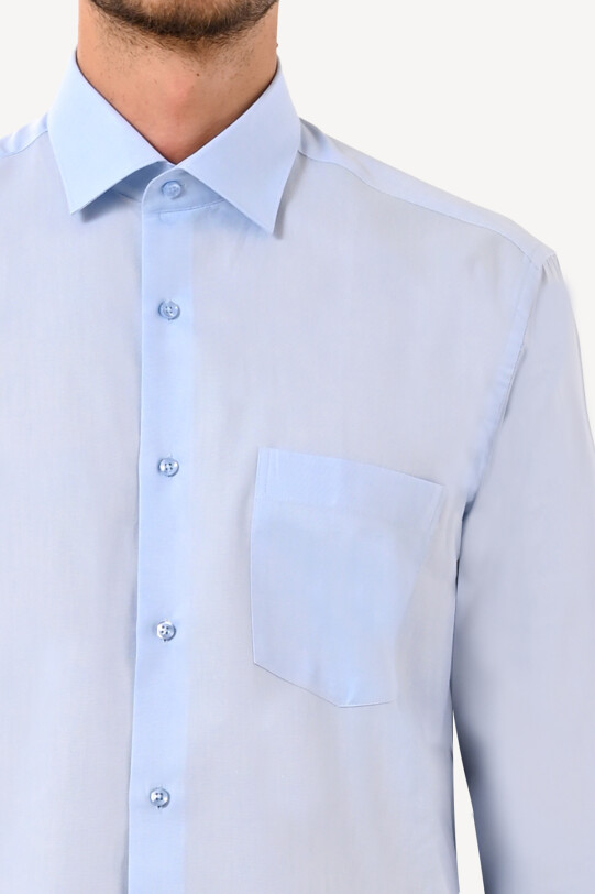 Erkek Mavi Uzun Kol Regular Fit Cepli Gömlek