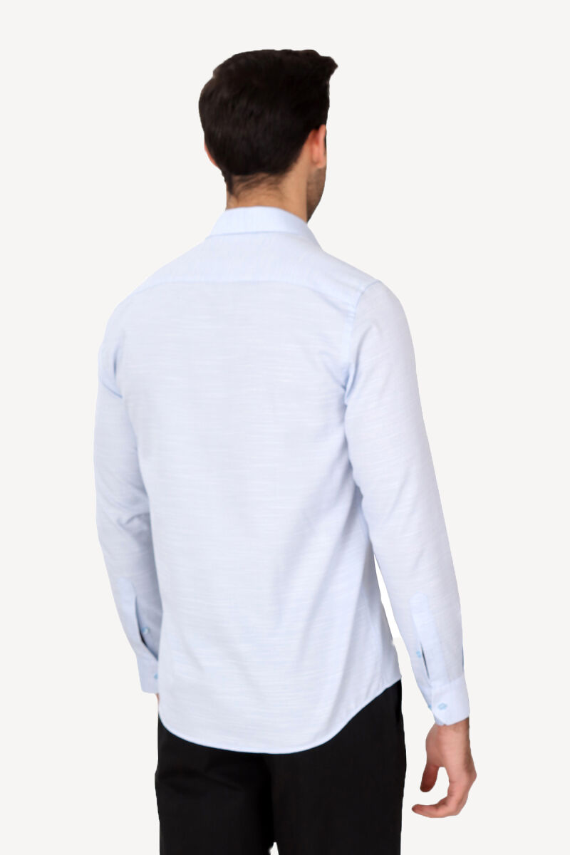Erkek Mavi Uzun Kol Slim Fit Desenli Gömlek - 3