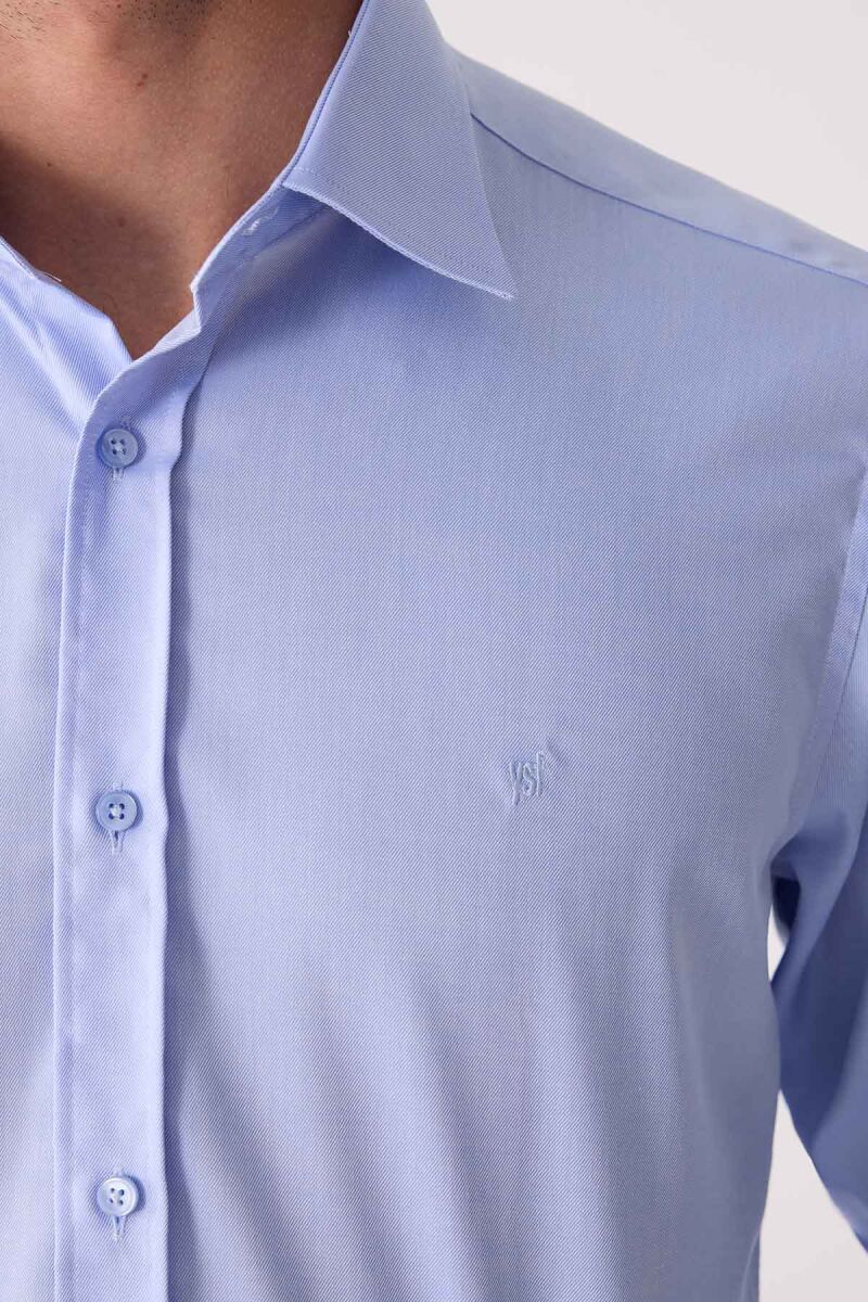 Erkek Mavi Uzun Kol Slim Fit Gömlek - 7