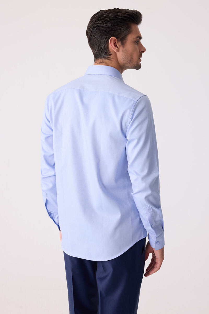 Erkek Mavi Uzun Kol Slim Fit Gömlek - 8