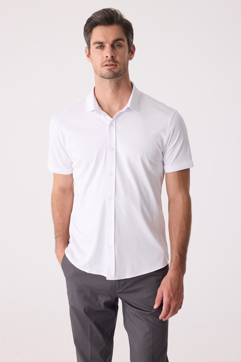 Erkek Beyaz Merserize Kısa Kol Gömlek - 1