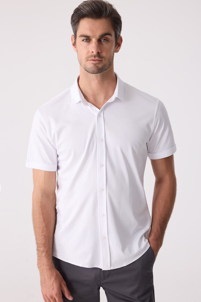 Erkek Beyaz Merserize Kısa Kol Gömlek - 2