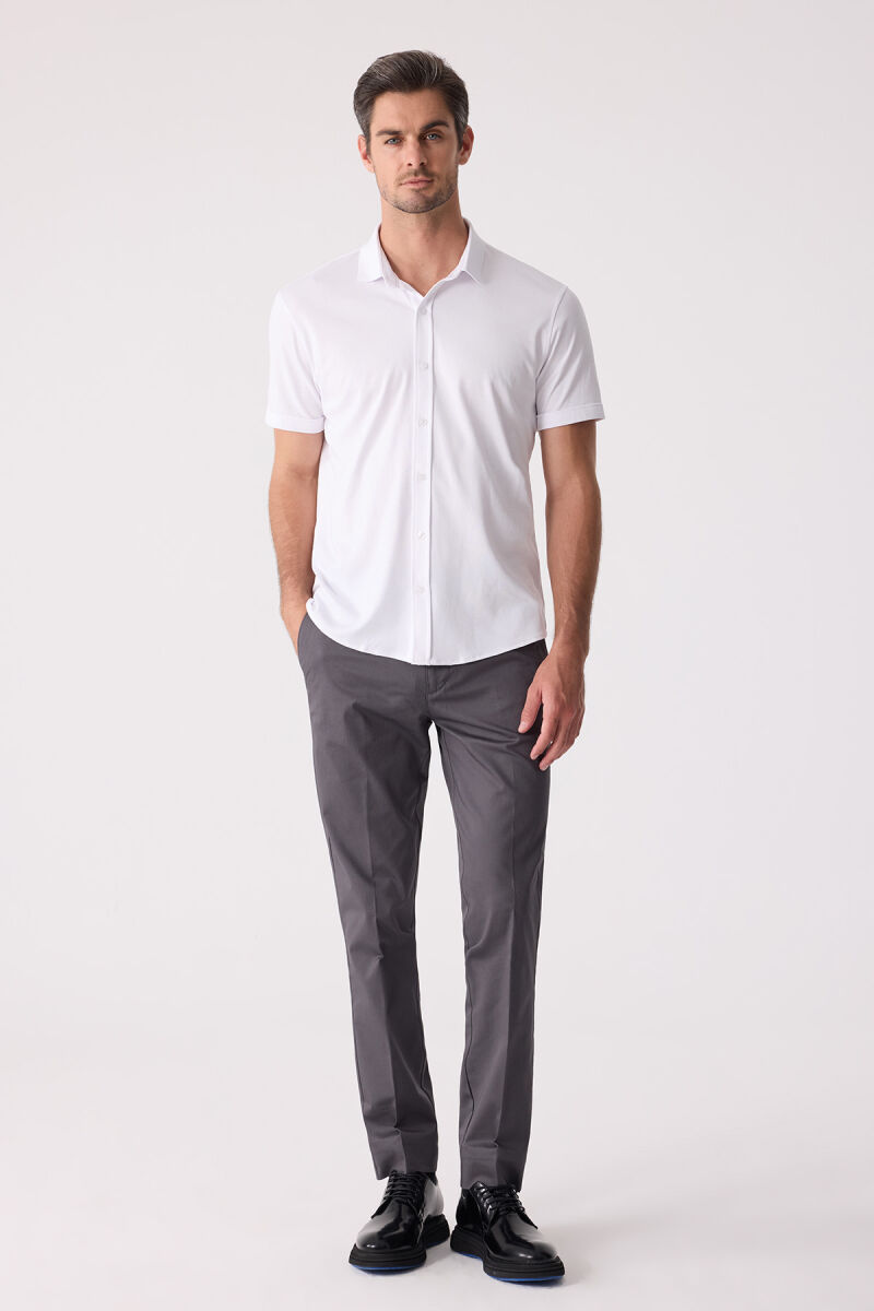 Erkek Beyaz Merserize Kısa Kol Gömlek - 3
