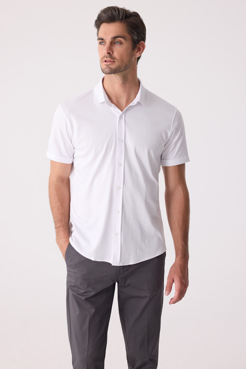 Erkek Beyaz Merserize Kısa Kol Gömlek - 5