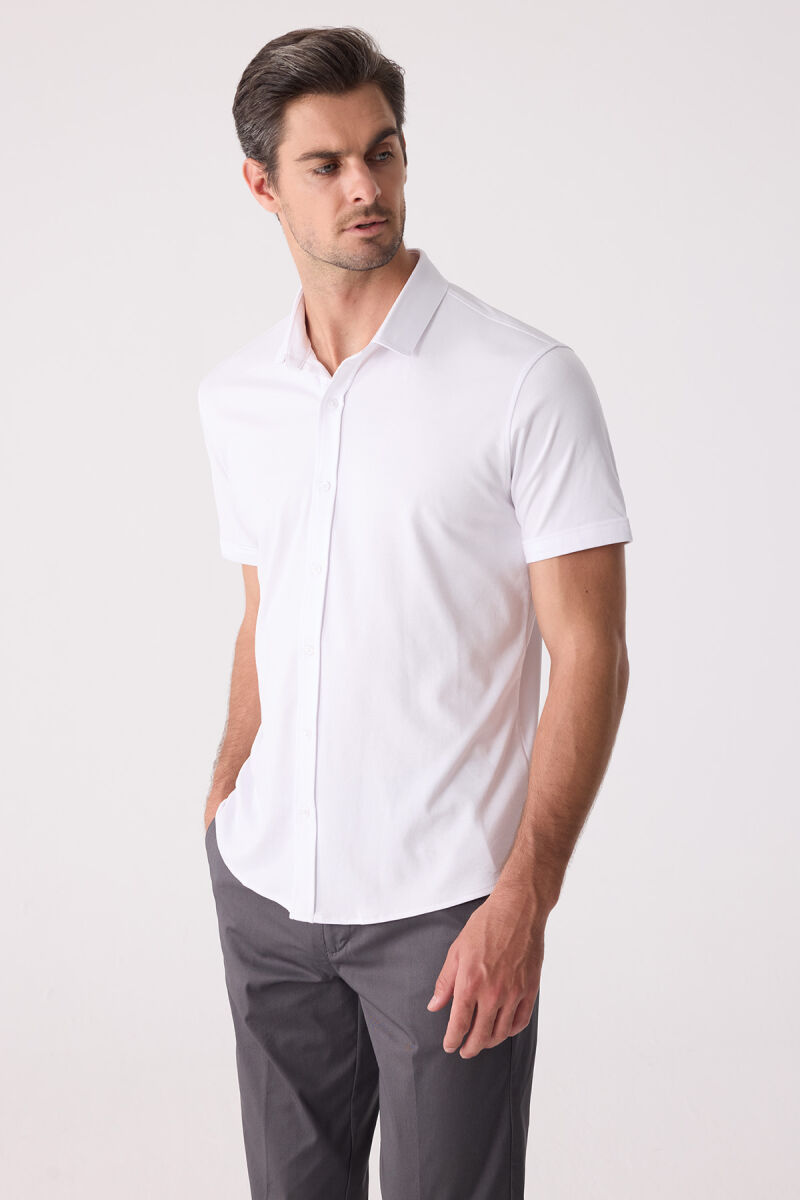 Erkek Beyaz Merserize Kısa Kol Gömlek - 6