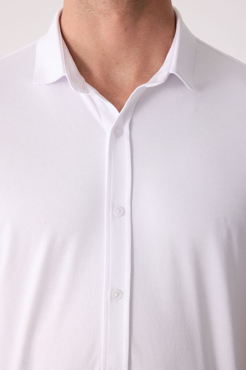 Erkek Beyaz Merserize Kısa Kol Gömlek - 7