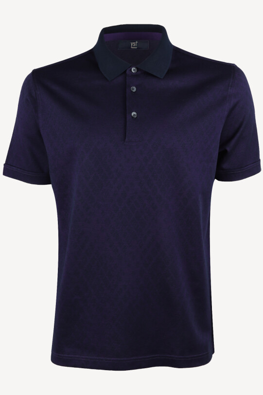 Erkek Mor Desenli Regular Fit Polo Yaka Tshirt