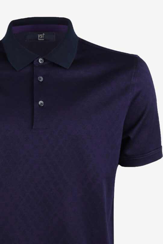 Erkek Mor Desenli Regular Fit Polo Yaka Tshirt