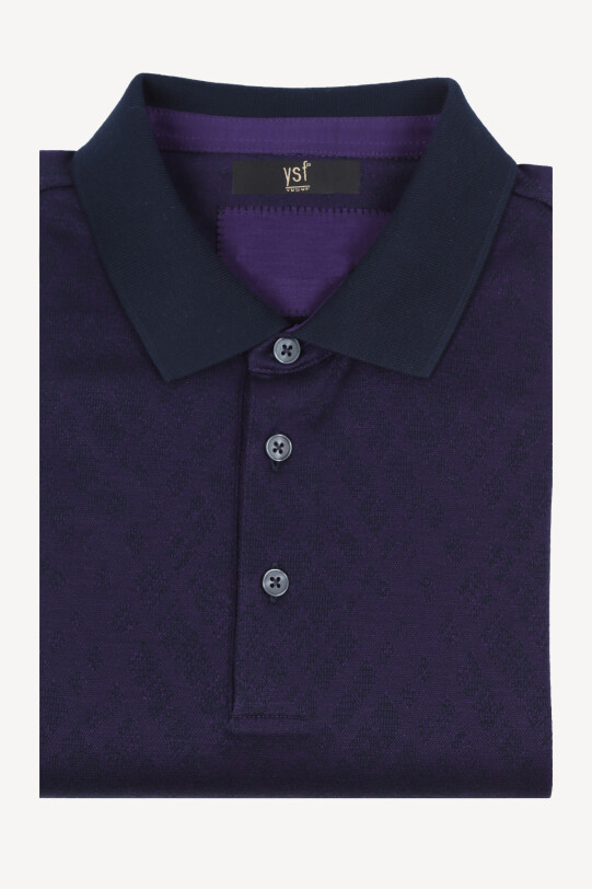 Erkek Mor Desenli Regular Fit Polo Yaka Tshirt