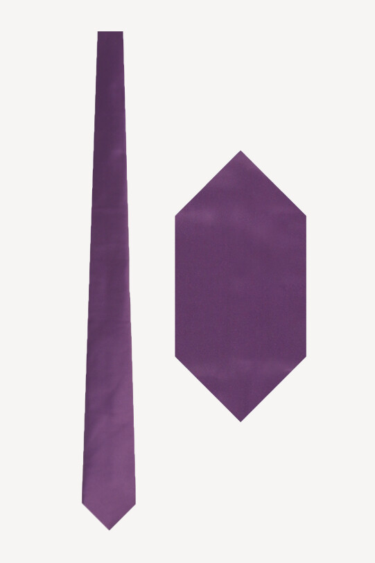 Erkek Mor Düz Slim Kravat Mendil Set - YSF