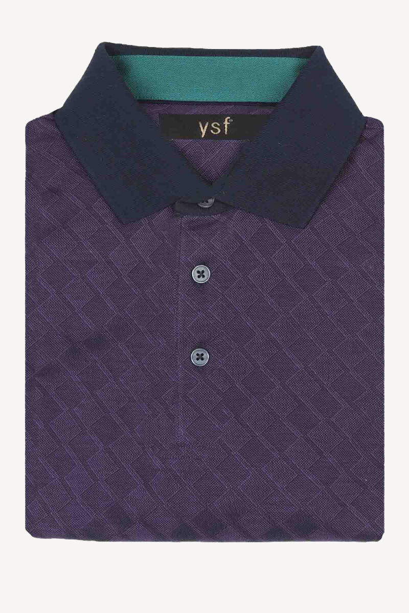 Erkek Mor Klasik Desenli Polo Yaka Sweatshirt - 3