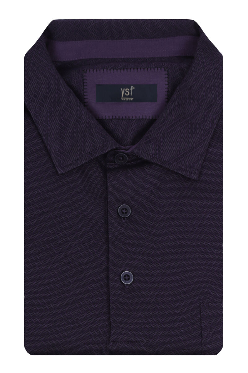 Erkek Mor Polo Yaka Desenli Regular Fit Tshirt - 3