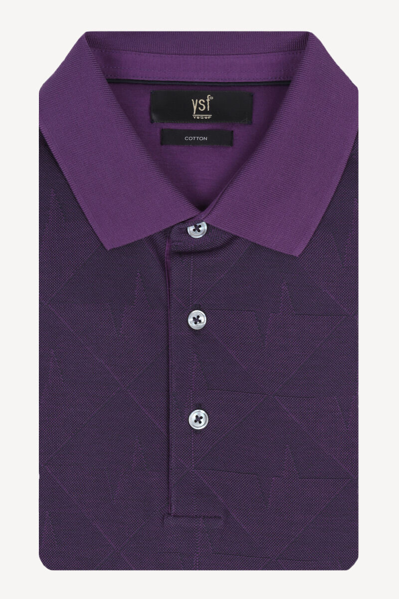 Erkek Mor Polo Yaka Regular Fit Desenli Tshirt - 3