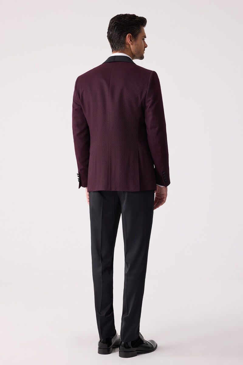 Erkek Mürdüm Çıkma Şal Yaka Slim Fit Damatlık - 12