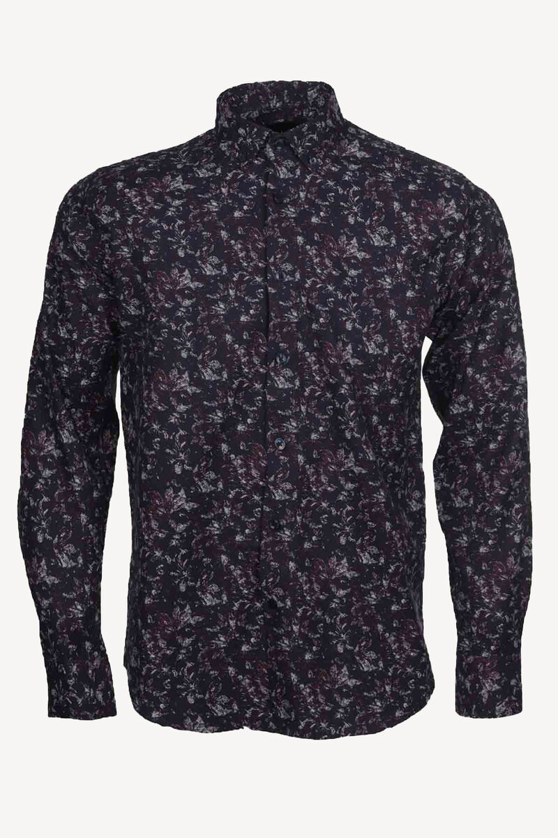 Erkek Mürdüm Desenli Slim Fit Gömlek - 1