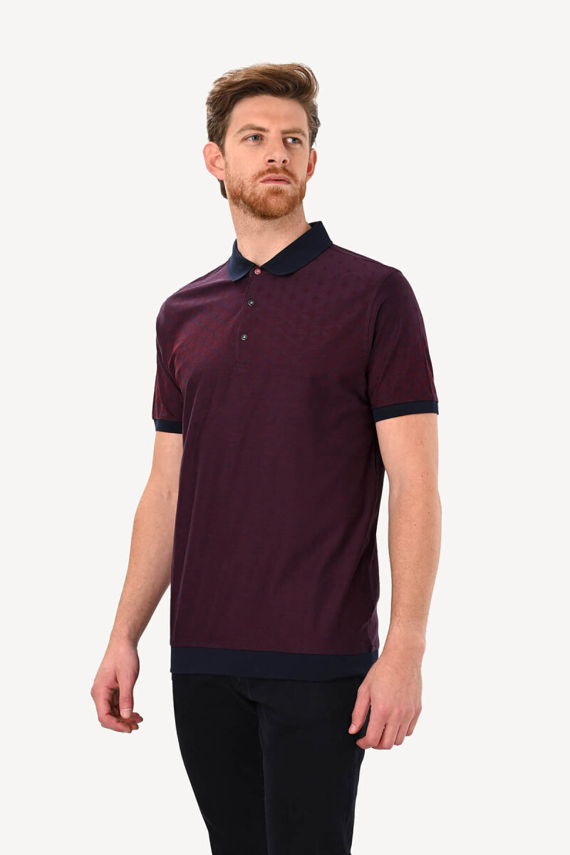 Erkek Mürdüm Desenli Tshirt - 1