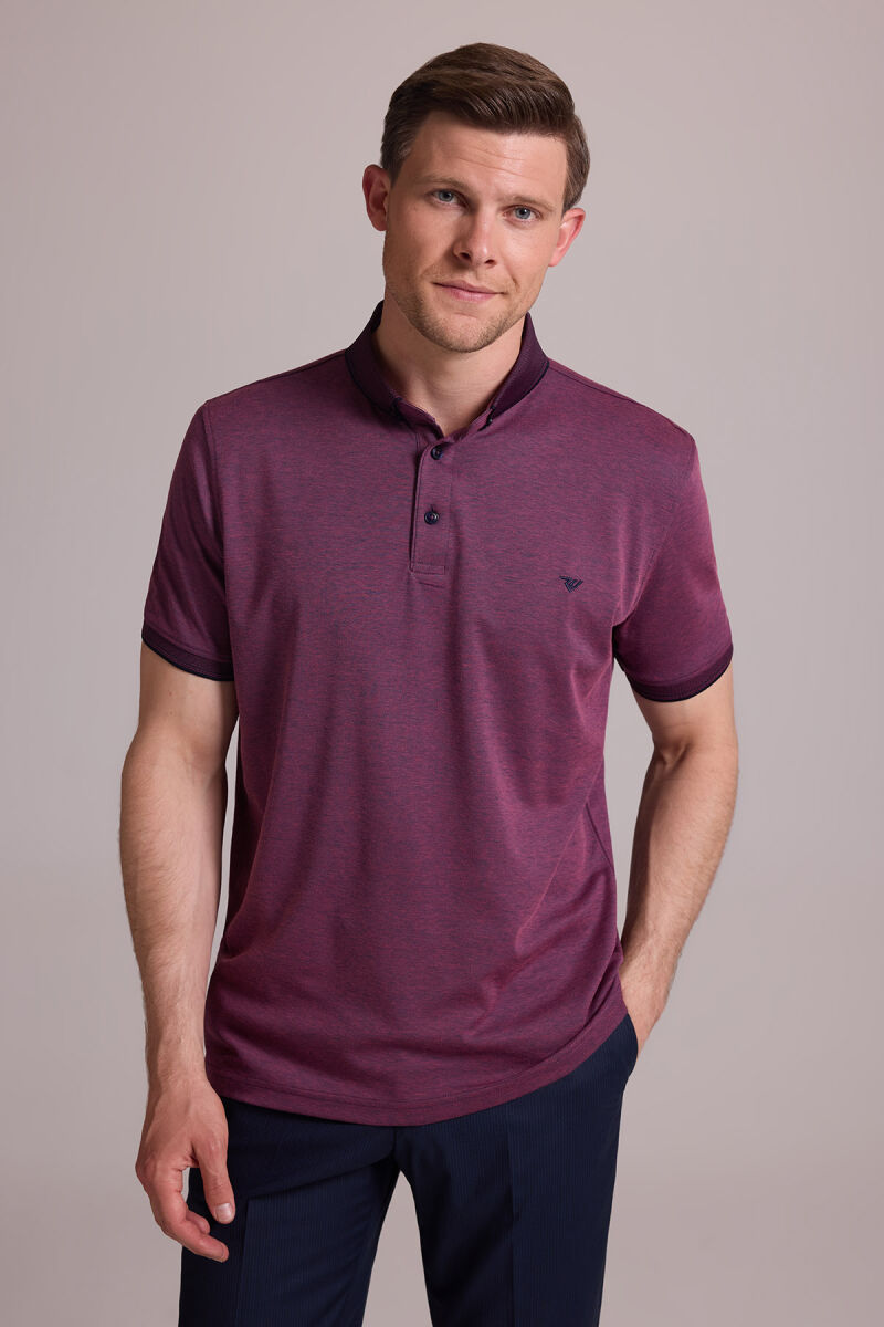 Erkek Mürdüm Regular Fit Merserize Polo Yaka T-shirt - 1