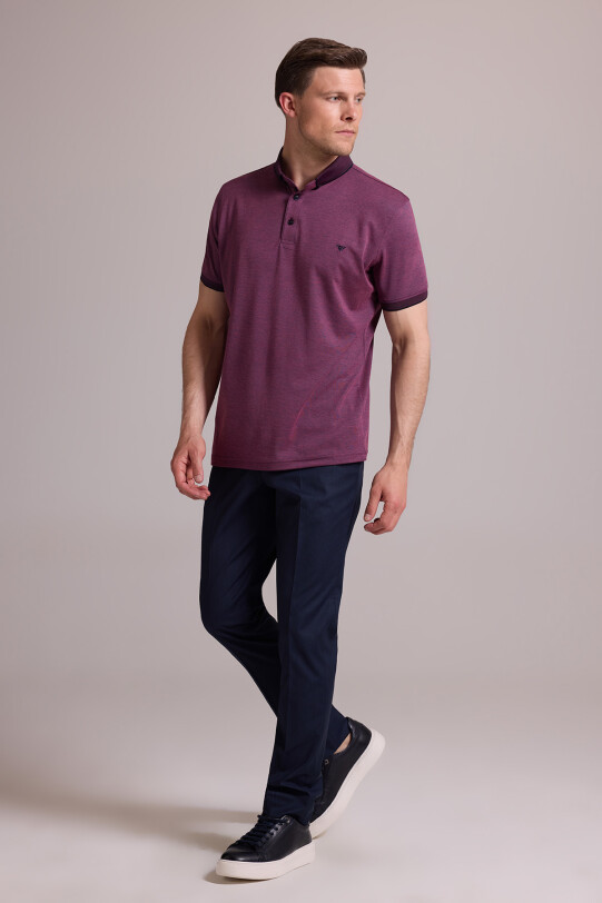 Erkek Mürdüm Regular Fit Merserize Polo Yaka T-shirt