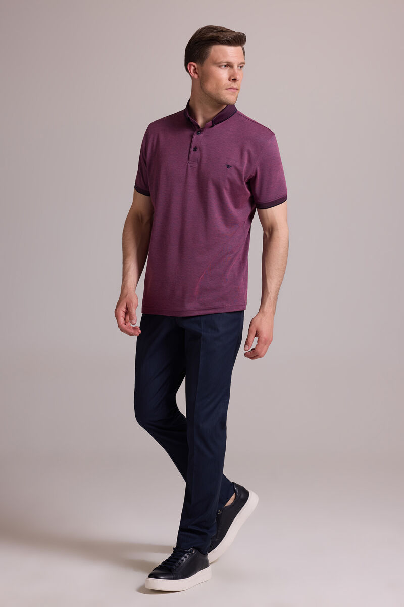 Erkek Mürdüm Regular Fit Merserize Polo Yaka T-shirt - 4