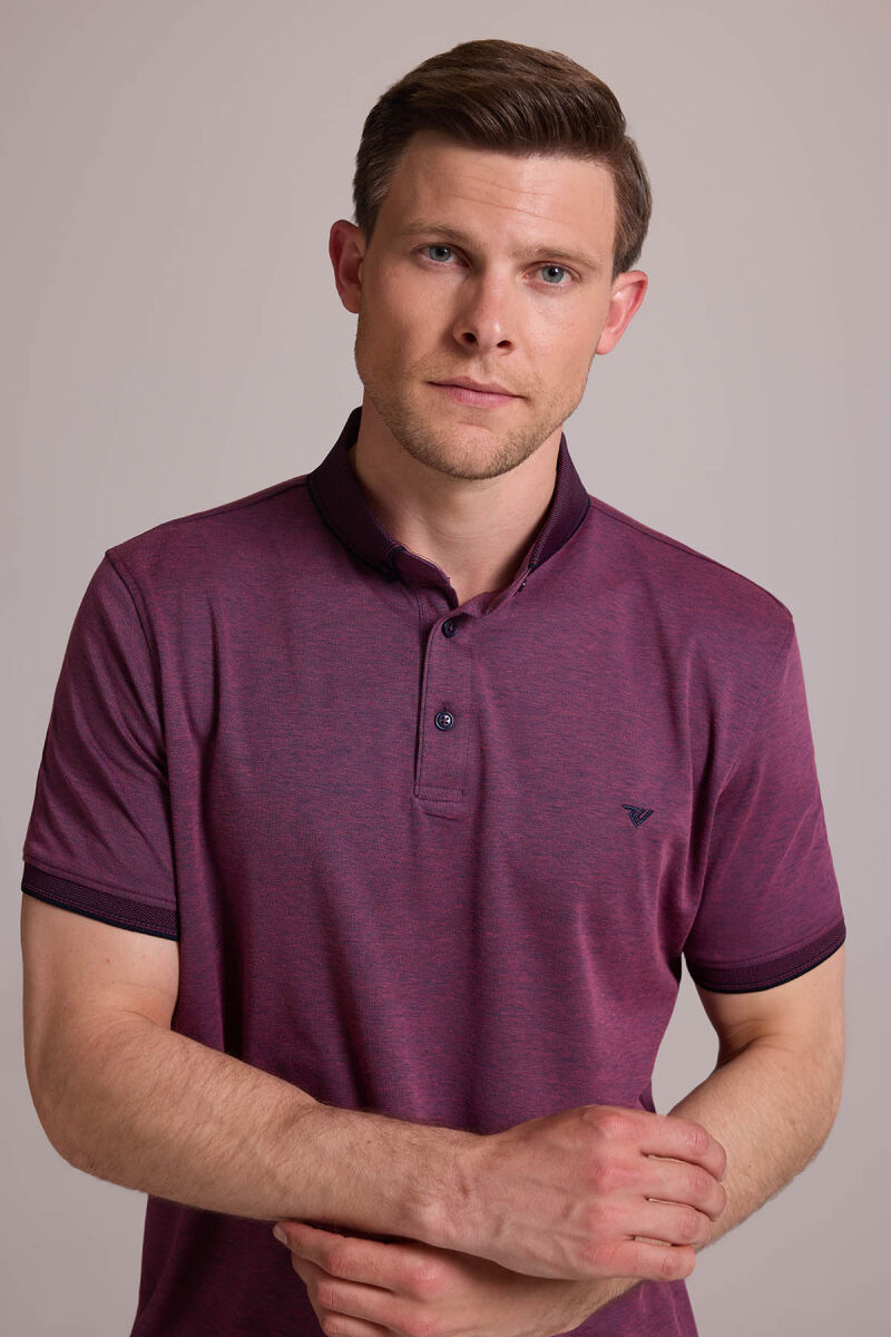 Erkek Mürdüm Regular Fit Merserize Polo Yaka T-shirt - 5