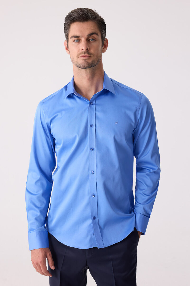 Erkek Parlament Slim Fit Saten Gömlek - 1