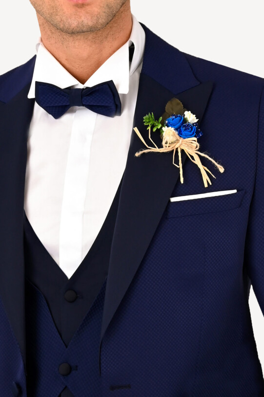 Erkek Parlament Slim Fit Kırlangıç Yaka Yelekli Damatlık