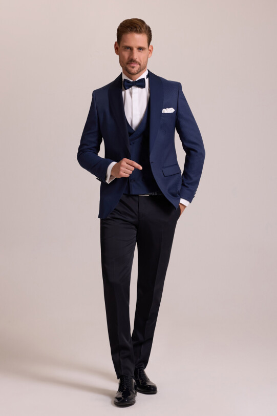 Erkek Parlament Slim Fit Şal Yaka Yelekli Damatlık