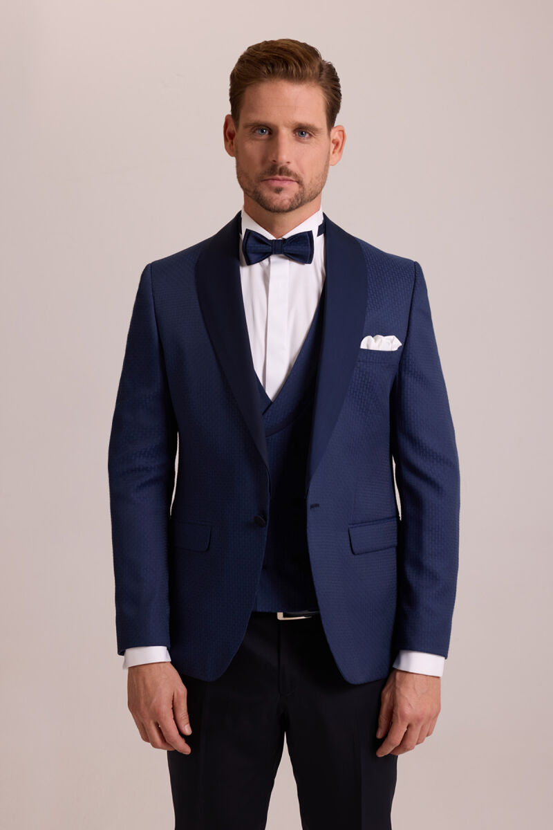 Erkek Parlament Slim Fit Şal Yaka Yelekli Damatlık - 2