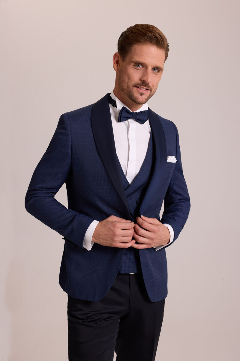 Erkek Parlament Slim Fit Şal Yaka Yelekli Damatlık - 3