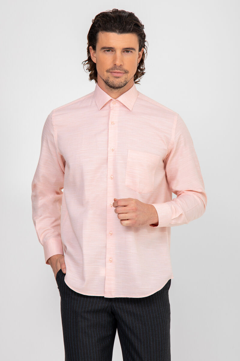 Erkek Pembe Uzun Kol Regular Fit Gömlek - 1