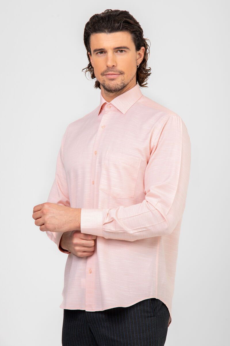 Erkek Pembe Uzun Kol Regular Fit Gömlek - 3