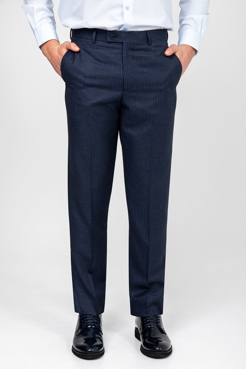 Erkek Petrol Çizgili Regular Fit Kumaş Pantolon - 1