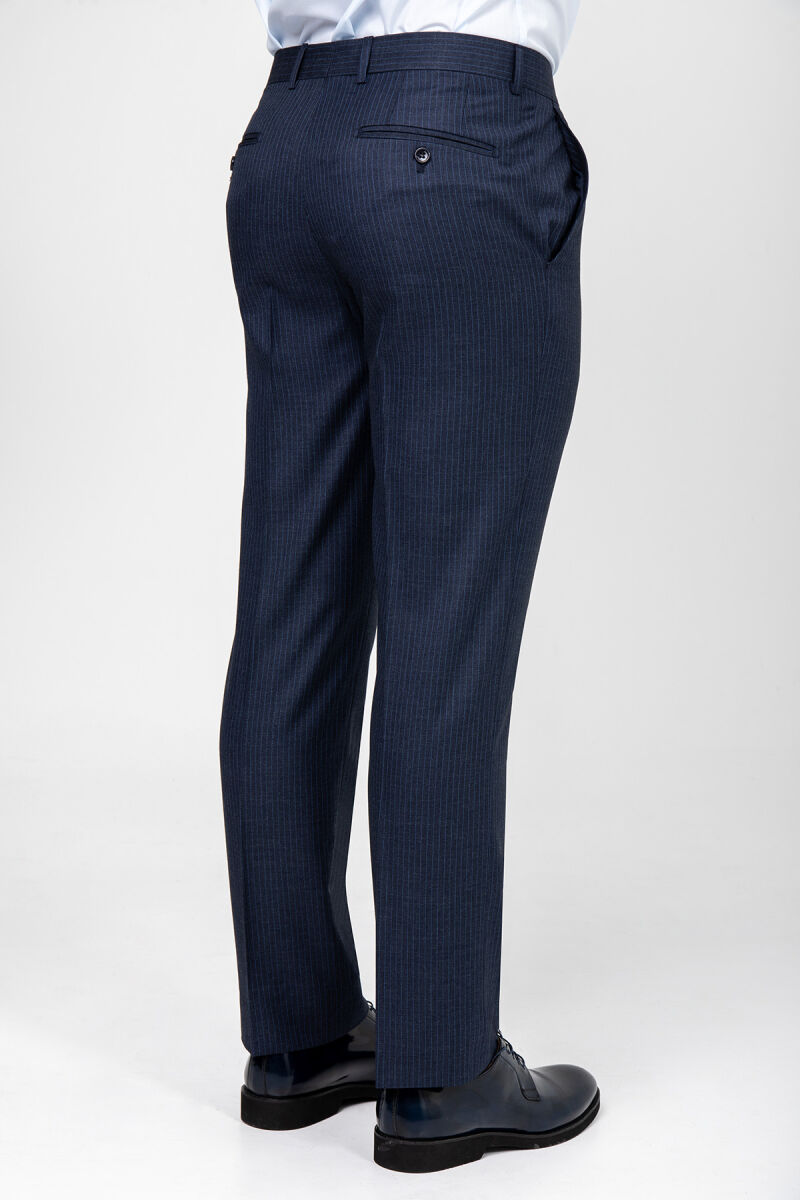 Erkek Petrol Çizgili Regular Fit Kumaş Pantolon - 2