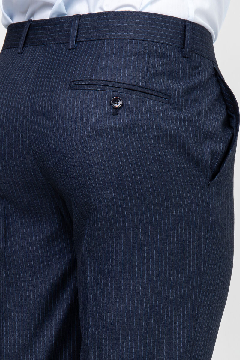 Erkek Petrol Çizgili Regular Fit Kumaş Pantolon - 3