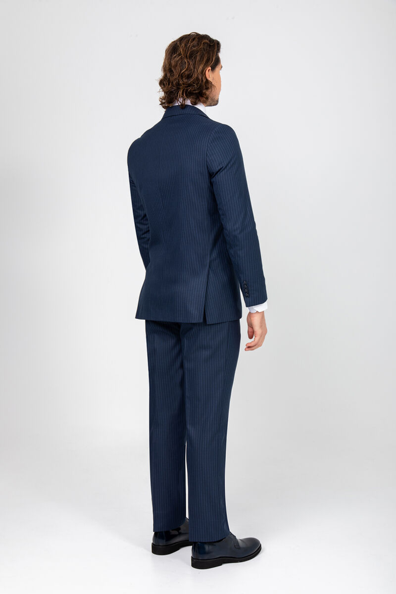 Erkek Petrol Çizgili Regular Fit Takım Elbise - 4