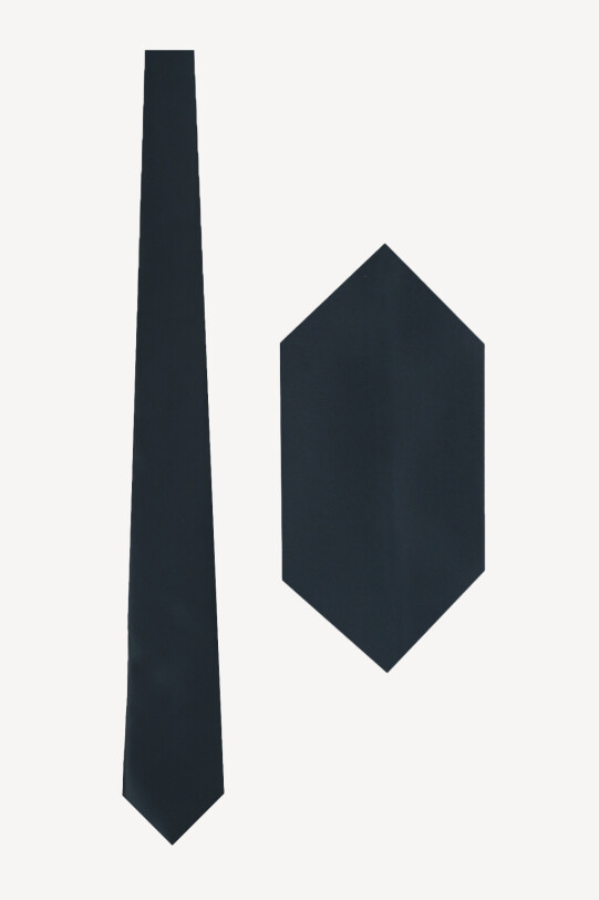 Erkek Petrol Düz Slim Kravat Mendil Set - YSF