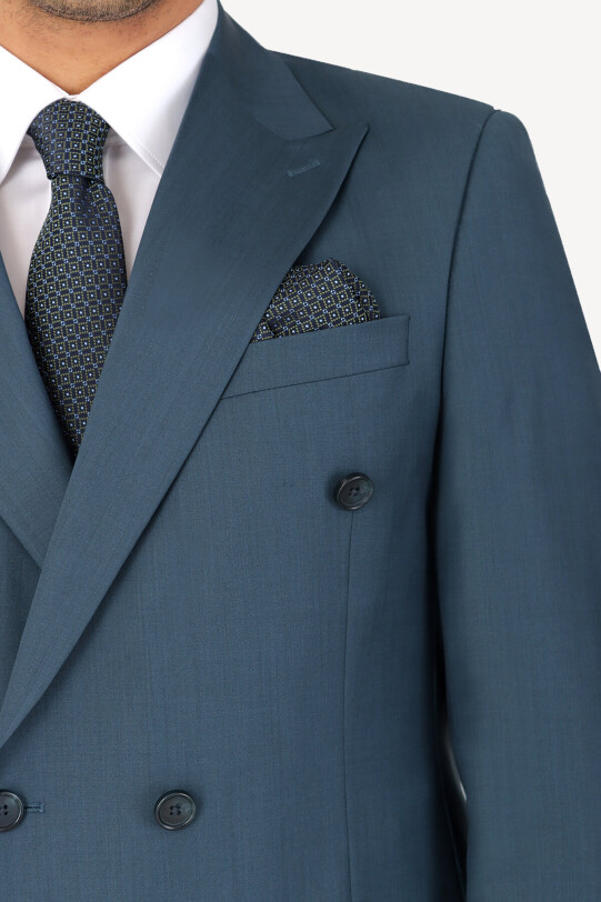 Erkek Petrol Kruvaze Regular Fit Takım Elbise