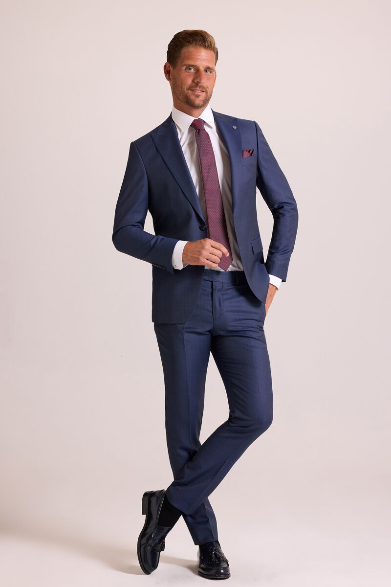 Erkek Petrol Slim Fit Sivri Yaka Takım Elbise - 2