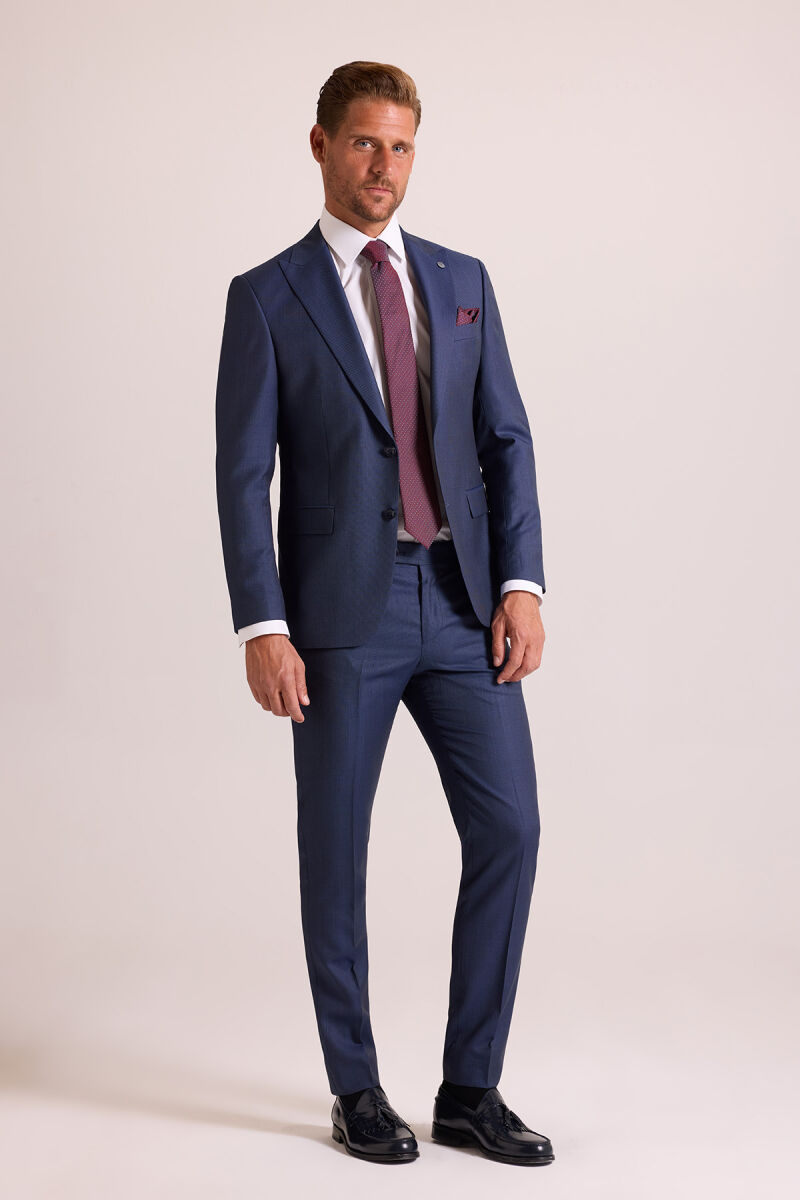 Erkek Petrol Slim Fit Sivri Yaka Takım Elbise - 5