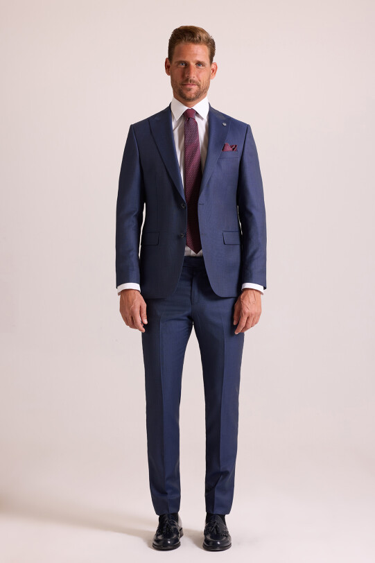 Erkek Petrol Slim Fit Sivri Yaka Takım Elbise