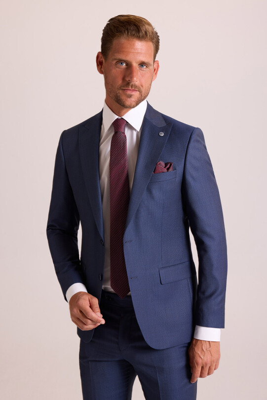 Erkek Petrol Slim Fit Sivri Yaka Takım Elbise