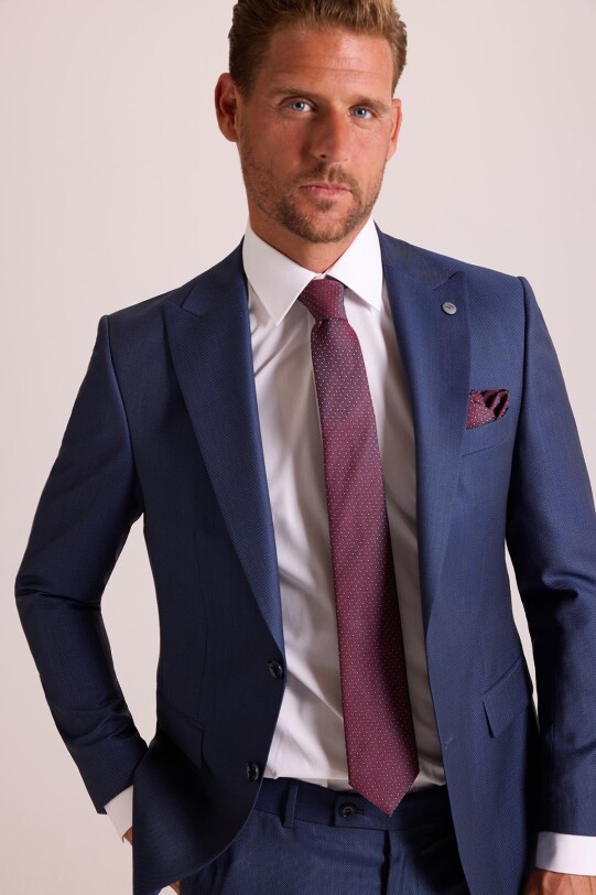 Erkek Petrol Slim Fit Sivri Yaka Takım Elbise