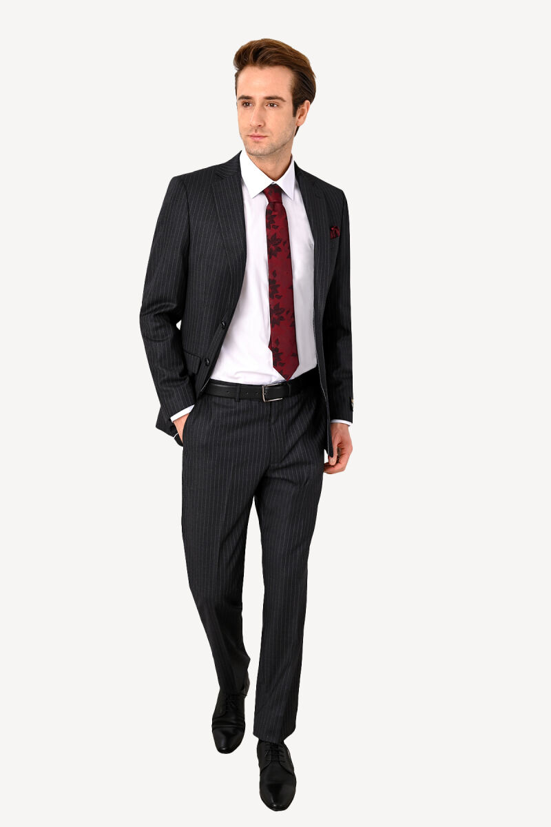 Erkek Regular Fit Çizgili Takım Elbise - 1